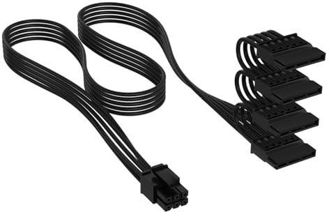 CORSAIR Elite Premium SATA-strömkabel med Individuellt Hölje (4 Kontakter) Type 4 – 750mm, Lågprofils Kabelkammar, Trippellager Mesh/Paracord-Design – Svart
