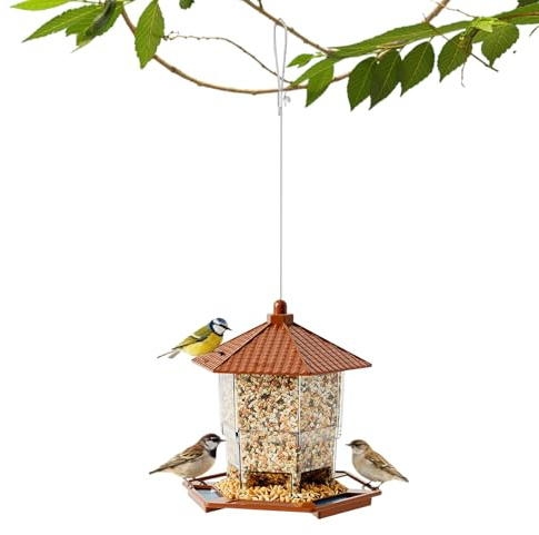 Mangeoires À Oiseaux - Distributeur de Nourriture Suspendu Anti-Écureuils,Mangeoire Sauvage Anti-Écureuils avec Plateau Perchoir,pour Jardin Extérieur Arbres et Animaux