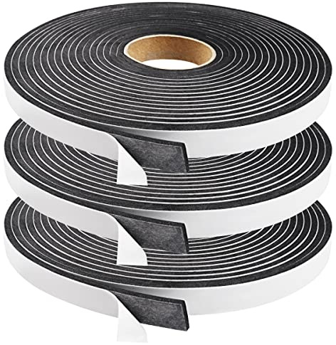 Seal Foam Tape,1/2 Inch W x 1/8 Inch T Weather Stripping for Door and Window,High Density Single Sided Closed Cell Door Insulation Weather Strip, 3 Rolls Total 50FT Black