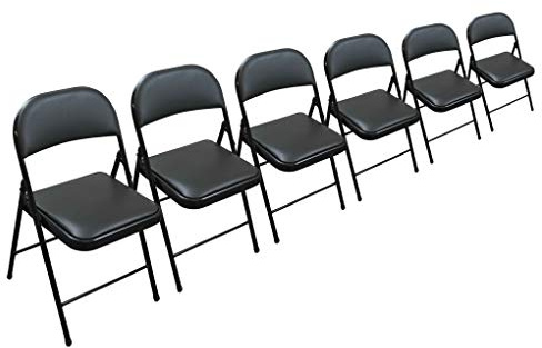 TekBox Folding Faux Leather Chair - Strong Steel Event Hall Seating or Temporary Seat for Guests and Desks (6, Black)