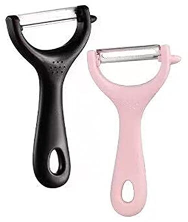 PIKACHENG pelapatate, Pelatura di Frutta, Pelatura di Patate, Pelatura di Carote, Acciaio Inossidabile Resistente, Utensili da Cucina(2 Pezzi, Nero+ Rosa)