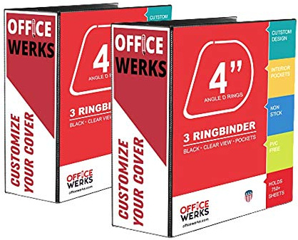 4 Inch D-Ring 3 Ring Binders, 2 Pack Heavy Duty, 800 Sheet Capacity View Binder with Customizable Cover & Pockets, Holds 8.5 x 11 Paper, Presentation Folder, Black