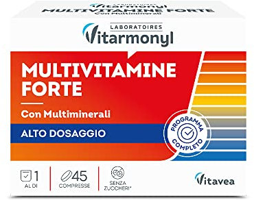 Multivitamine Forte - Integratore Alimentare Multivitaminico ad Alto Dosaggio - Con Vitamine e Minerali - Integratore Difese Immunitarie e Stanchezza - Confezione da 45 Compresse - Vitarmonyl