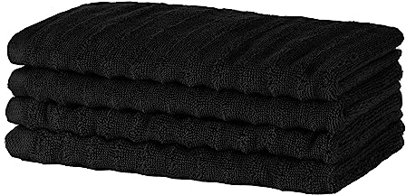Merana Oslo Handtuch Set | schnelltrocknend, weich & fusselfrei | Frottier Luxus Qualität | 100% Baumwolle Frottee | Oeko-TEX | 590 GSM | Gästetuch & Gesichtstuch | Schwarz (4 x Gästetücher 30x50cm)
