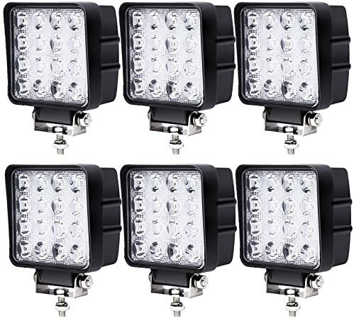 Lospitch Faro da lavoro a LED, rettangolare, 12 Volt, 24 V, 48 W, per trattore, camion, fuoristrada, SUV, ATV, fari di retromarcia, IP67, impermeabile (6 pezzi)