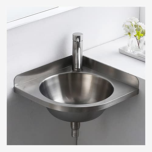 JIANFEI Corner Sink,Bar Sink Triangle Wash Basin,Stainless Corner Sink Mini Vanity Space Kitchen Sink Basin for Bathroom Public Places (Color : Silver, Size : F(32x32x45cm))