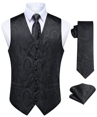 Enlision Mens Suit Vest Set 3PCS Paisley Tuxedo Vest & Tie Pocket Square for Wedding Prom Party Formal Business