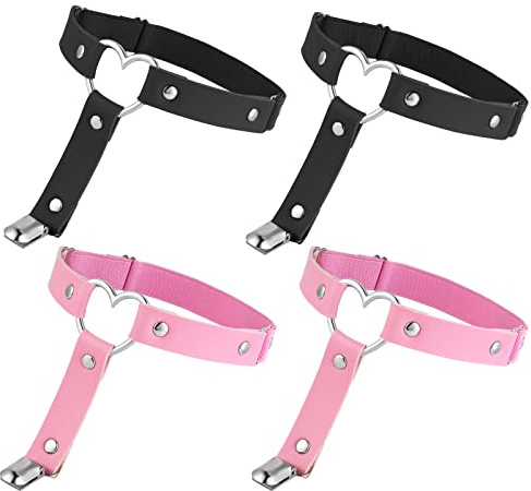4 Pezzi Reggicalze a Forma di Cuore Reggicalze Punk Gotico Regolabile con Clip Antiscivolo Accessori per Feste di Carnevale di Halloween（rosa nero）
