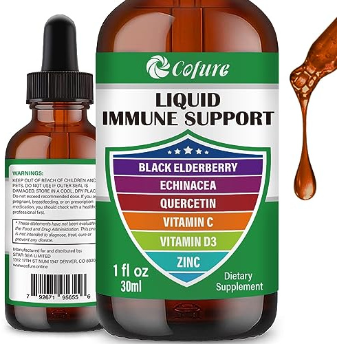 Cofure Zinc Quercetin Vitamin C D3 Liquid Immune Support with Organic Echinacea Elderberry, Immune Defense Drops Supplement for Adults- Vegan, Non-GMO, Gluten Free - 1 Fl Oz