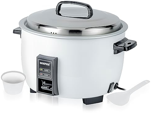 Geepas Commercial Rice Cooker 4.2L, 1600W | Non-Stick Aluminum Removable Inner Pot | Auto Switch from Cook to Warm | Stainless Steel Lid with Measuring Cup & Spatula | White Perfect for Busy Kitchen