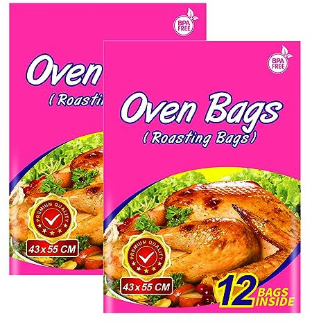 24 bolsas de horno para asar, tamaño pavo, bolsas grandes para asar carnes de pavo, pollo, pescado y verduras (2 unidades, 43 x 55 cm)