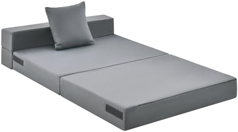 COSTWAY Klappmatratze, klappbare Gästematratze mit Kissen, Schaumstoff extra dick (15cm), Faltmatratze, Bodenmatratze, Sofabett, Schlafsofa mit waschbarem Bezug, 190 x 100 x 15 cm (Dunkelgrau)