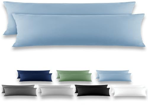 REDKEY Seitenschläferkissen Bezug 40x145 cm 2er Set Kopfkissenbezug - Mikrofaser Kissenhülle für Kissen, Kopfkissenbezüge mit Laschenvershluss, 40 x 145 Kissenbezug Hellblau