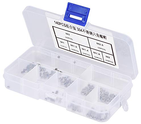 140 Pièces 304 écrous Hexagonaux Hexagonaux en Acier Inoxydable, Fixation à écrou fileté M1/M1.2/M1.4/M1.6/M2/M2.5/M3, pour Fixations Industrielles et de Construction