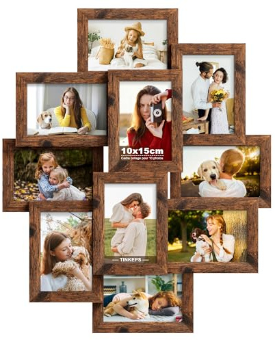 Tinkeps Bilderrahmen Collage in Braun, 10 Stück 10x15 cm Bilderrahmen für 10 Fotos, Mehrfachbilderrahmen – sowohl vertikal als auch horizontal aufhängbar