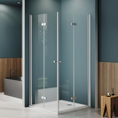 AQUENITH Duschkabine 90x90 cm Eckeinstieg Faltbar Duschabtrennung 180º Doppel Falttür Dusche Duschtür Eckduschkabine Duschwand 6 mm ESG Glas,Höhe 185 cm