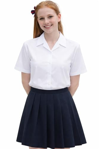 L S U White School Shirt Short Sleeve Open Neck - Girls Button Down Blouse Revere Collar Kids Uniform Shirts