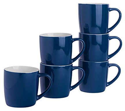 Argon Tableware Coloured Coffee Mugs - Navy - 350ml - Pack of 6 - Gloss Ceramic Stoneware Latte Cappuccino Cups Hot Chocolate Cups Colourful Mug Set with Handle