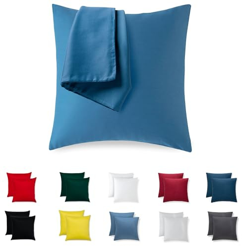 Flowen Federe Cuscini Divano 40x40 Set da 2 Copricuscini Decorativi 100% Cotone Jersey Tessuto Morbido Anallergico Antiacaro e Traspirante Fodere con Cerniera Nascosta Lavabili in Lavatrice