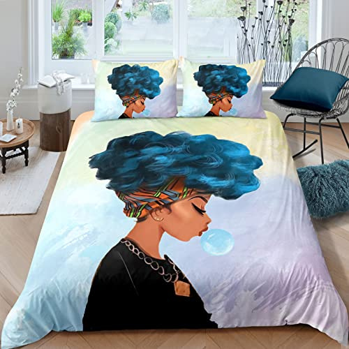 Lunoroey African American Bedding Set, Black Girl Magic Duvet Cover, 3D Print Microfiber Quilt Cover Set, Birthday Gift for Women Girls (1 Duvet Cover + 2 Pillowcases) Double