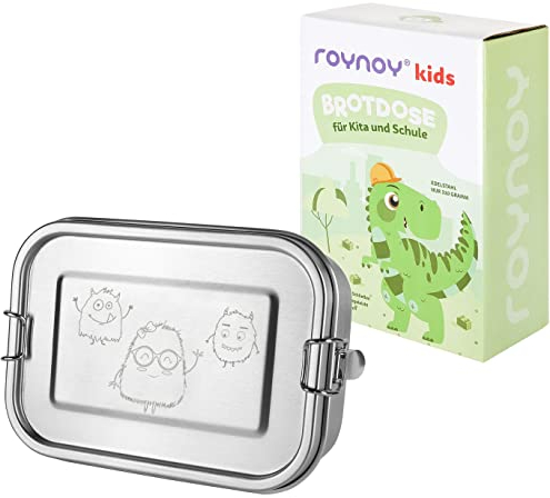 roynoy | Fiambrera acero inoxidable | fiambreras infantil compartimentos | fiambrera bento box niños | lunch box niños | para el cole | fiambrera metalica | waterproof | 800ml | (monstruos)