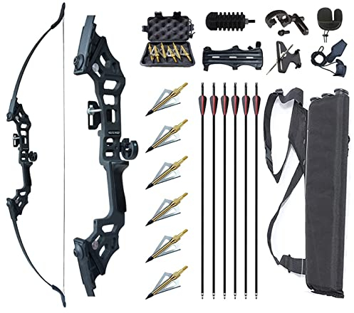 Monleap Archery 51 Takedown Recurve Bogen und Pfeile Set für Erwachsene Rechtshänder Langbogen Kit Metall Riser für Anfänger Schießübungen (schwarz 40lb)