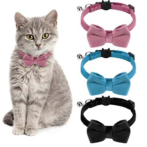 Halsband Katze Fliege Halsband Verstellbare Katzenhalsband mit Fliege und Glocke Personalisiert Haustierzubehör für Haustiere Katzen Welpen 3 Farben