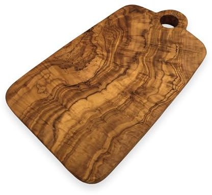 Tabla de cortar con agujero, longitud a elegir, tabla de desayuno, hecha a mano de madera de olivo (30 cm)