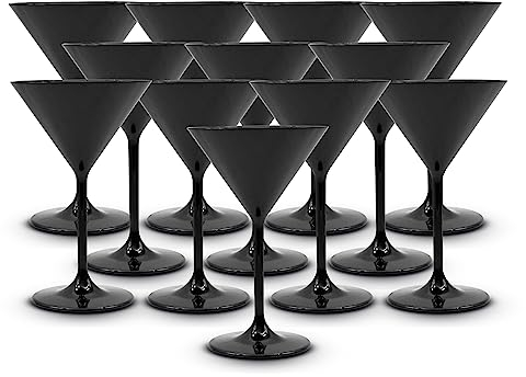 DOJA Barcelona | Schwarze Polycarbonat-Martini-Gläser | 12er Pack | Hartplastik Trinkgläser | Wiederverwendbare Cocktail Becher | 9.13 oz Fassungsvermögen