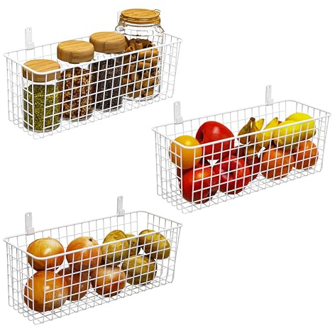 Joben Oligey 3 Set [Extra Large] Hanging Wall Wire Baskets, Farmhouse Food Storage Kitchen Pantry Laundry Closet Garage RV, White
