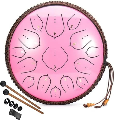 Stahlzungentrommel, Stahltrommel für Erwachsene und Kinder, großes Schlaginstrument, Trommel D-Dur, 14 Zoll, 15 Noten, Handpan-Trommel mit Essstäbchen, Zauberstabhalter und Tragetasche für Yoga I
