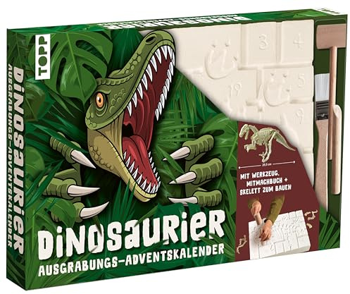 Dinosaurier - Der Ausgrabungs-Adventskalender. 24 coole Überraschungen zum Ausgraben und Entdecken: Große Ausgrabungsplatte mit 24 Überraschungen. Mit Werkzeug und Anleitungsbuch