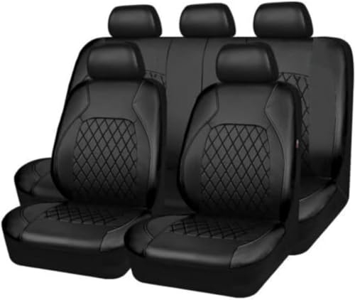 Auto Leder Sitzbezüge für Renault TWINGO I Hatchback (C06) 1993-2007, 9 Stück Allwetter rutschfest Wasserdicht Atmungsaktiv Schonbezug Set Sitzkissenschutz,A/Black