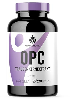 Kräuterland OPC Traubenkernextrakt hochdosiert - 240 Kapseln je 500mg - 950mg Traubenkern OPC pro Tagesdosis - vegan, aus französischen Weintrauben - in Premium Qualität