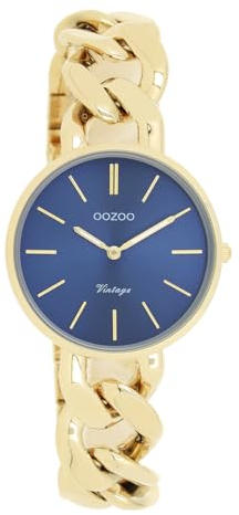 Oozoo Vintage Damen Uhr Gold/Blau | Armbanduhr Damen mit Metall Chunky Armband | Moderne Uhr für Frauen | Edle Analog Damenuhr in rund C20359 (32mm Gehäuse)