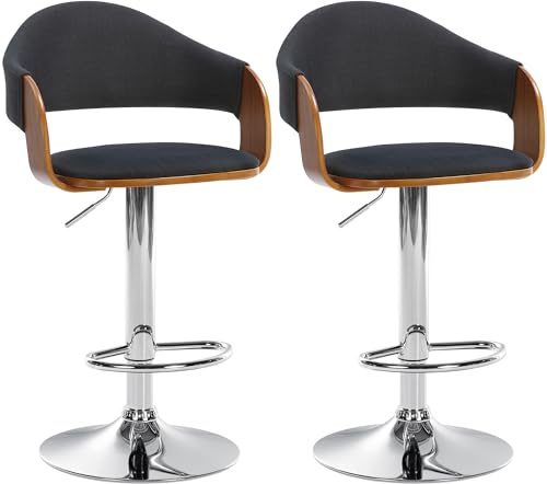 CLP Lot de 2 tabourets de Bar Nilse Tissu I Chaise de Bar pivotante avec Coque en Bois I Structure métallique réglable en Hauteur Couleur:Noyer/Noir;Matériel du Cadre:Métal en Finition chromée