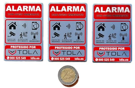NO PARECE REAL, LO ES Disuasorio Alarma. 3 Etiquetas adhesivas de ALUMINIO resistente agua. PUERTA VENTANA BUZON - ROJO