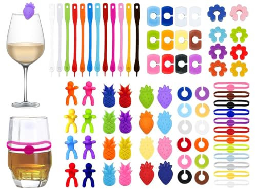 Anlising 80PCS Marque Verre, Identifiants pour Verres de Réception, Marqueurs de Verre à Vin en Silicone, Marqueurs de Tasse Réutilisables, pour Verre à Champagne, Fête de Bar