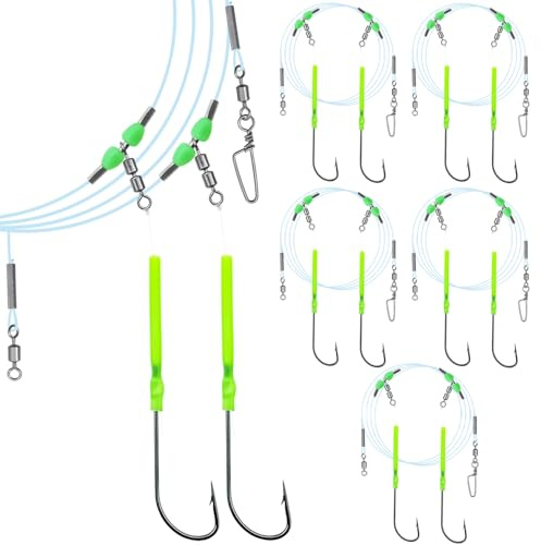Narcissus 5PCS Sea Fishing Rigs, Pre-Tied Flapper with Size 1/0 & 2/0 Hooks, Anti-Tangle Snap, 1-3 Hooks, Gaps (45cm, 52cm, 80cm), Ready for Beach Fishing (5pcs- 2 hooks- size 1-52cm gap)