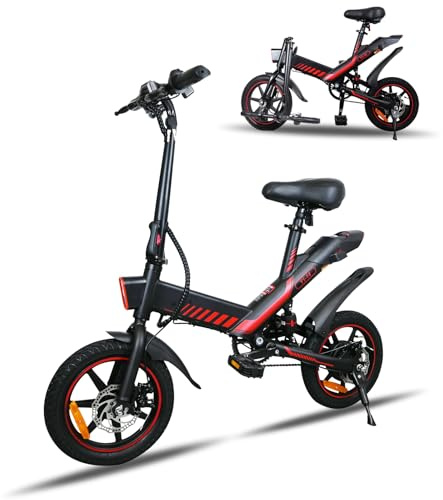 YOBACARID 14“ Bicicleta eléctrica Plegable, 250W E Bike con Asistencia de Pedal, batería de 10,4Ah/36V, para Adolescentes y Adultos Bicicleta eléctrica de Ciudad, 3 Modos