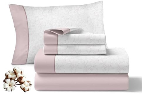 Juego de Sabanas 150x200CM 3 Piezas 100% Algodón 144 Hilos Ajuste preciso colchon 30CM Suaves Transpirables Lavables Diarias Cama Ropa Hogar Serenity Maquillaje 1 Funda Almohada