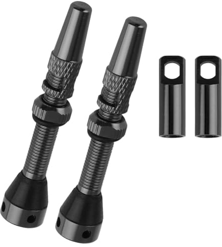 Lueden 2Pcs Tubeless Valve Bike Tubeless Presta Air Valve Stem Alloy Presta Valves Adapter with Core Removal Tool for Rims Mountain Roade Bicycle Racing Tyres Accessories, Black (44 mm)