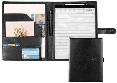A4 Leather Clipboard Folder, Organizer with Secure Magnetic Closure for Business Meetings, Stylish Conference Portfolio, Black