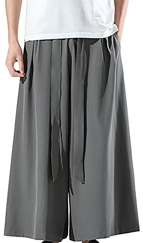 Hakama Pantalon Samurai pour homme Coupe ample Pantalon samouraï Jambes larges Pantalon de loisirs Harajuku Kendo Uniformes Pantalon d'été léger avec cordon de serrage Pantalon de yoga Hip Hop Baggy