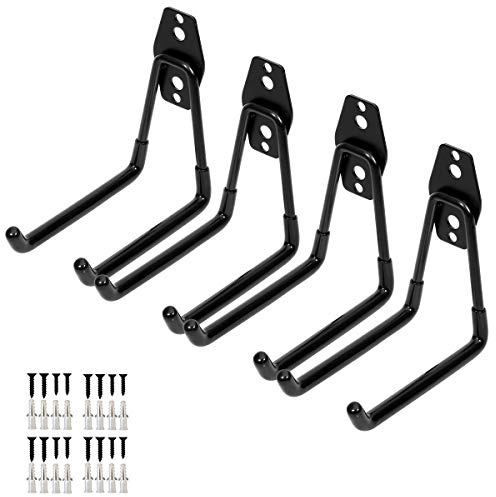 Whrsinlor Wall Mount Heavy Duty Double Utility Tools Hooks with Anti-Slip Coating for Garage Storage Organizer Shovels Chair Hose, 4 Pack 5 Inches Garage Hooks…