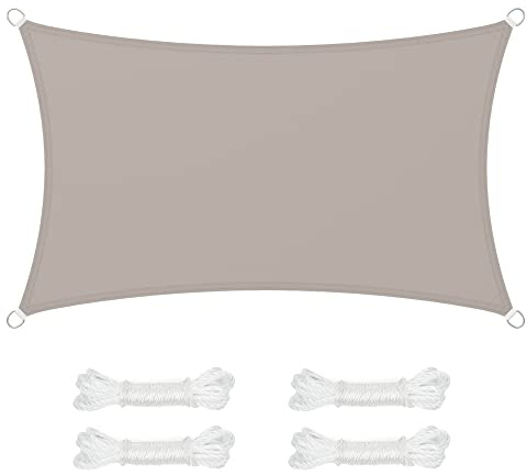 SONGMICS Sonnensegel 3 x 5 m, wasserfest mit Einer Wassersäule von 665 mm, Sonnenschutz aus reißfestem Polyester, UV-Schutz 93%, Terrasse, Garten, Balkon, rechteckig, 2 m Seile, Taupe GSH35TP