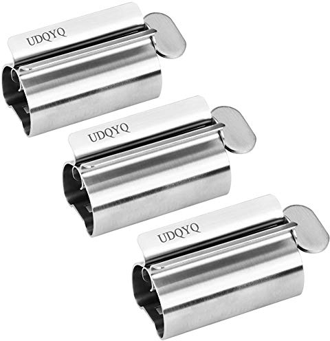 Toothpaste Squeezer 3 Pack - Metal Tube Squeezer Stainless Steel Tube Wringer UDQYQ Toothpaste seat Holder Stand(Gloss Finish Silver)