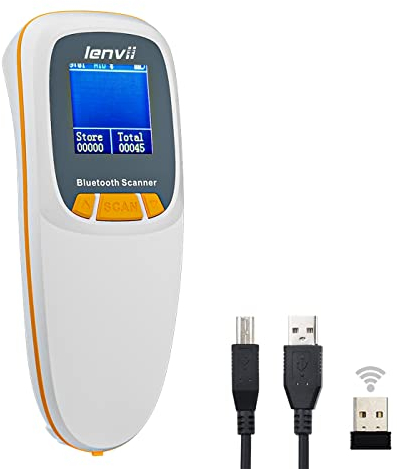 LENVII Mini Wireless Barcode Scanner Bluetooth 3-in-1 Portable Barcode Reader kabellos 1D/2D/QR Code Scanner mit Display Barcode Leser Win/Android/iOS für Geschäft, Supermarkt, Lager(Weiß)