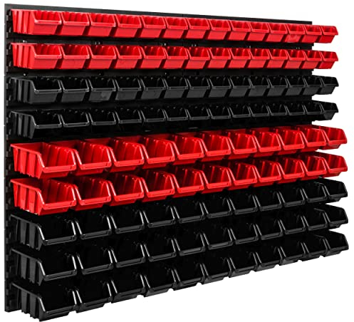 SimpleThing Lagersystem Werkstattregal | 115 x 78 cm | 111 stck. Box | Wandregal mit Stapelboxen - Wandplatten Extra Starke Schüttenregal Warkzeuglochwand Lagerregal Garage Regal