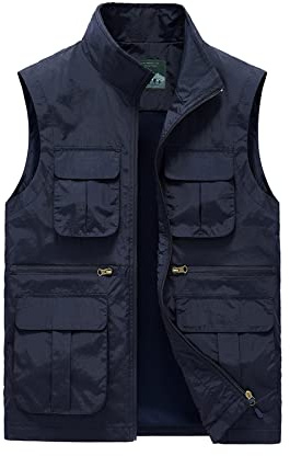 Btmpmcs herr utomhus Gilet snabbtorkande fiskeväst flera fickor last användbarhet safari väst jakt vandring ärmlös jacka andningsbar fotografi topp, A-marinblå, XL